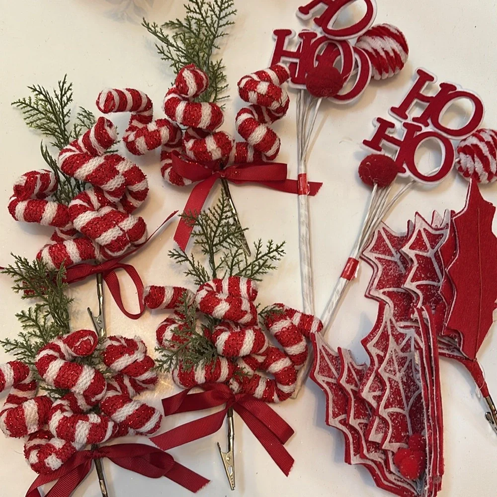 Red and White Christmas Tree Ornaments Candy Cane Sugar Christmas Theme NWOT